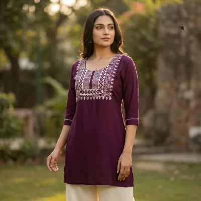 Black Rayon Thread Work Kurti